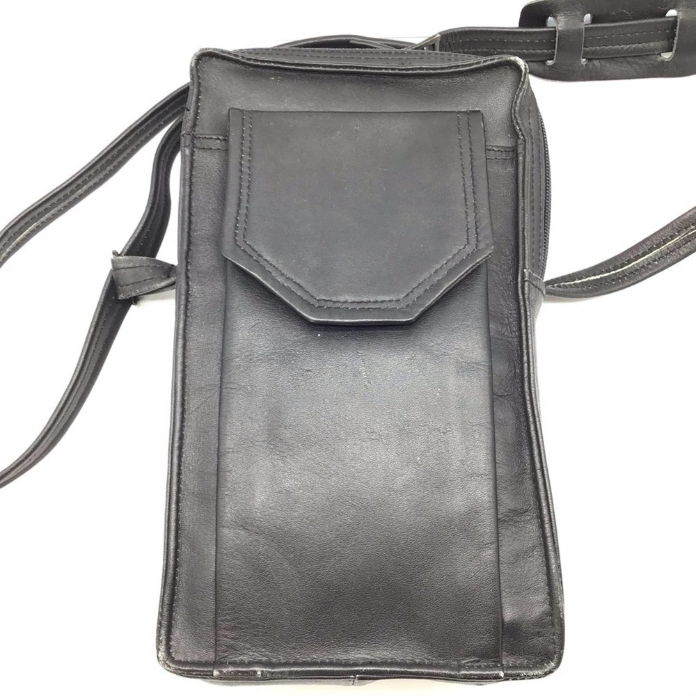 BRAND black leather travel bag w/adjustable strap - Picture 7 of 16